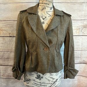 Club Monaco Cropped Blazer Peplum Wool Blend Ruffled Epaulets One Button Size 2